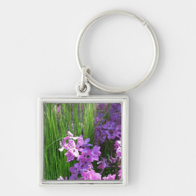 Pink Phlox and Grass Summer Floral Keychain (Front)