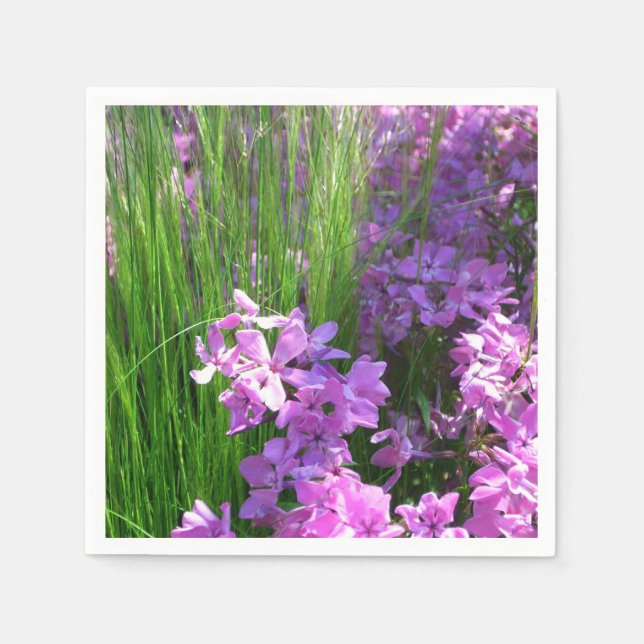 Pink Phlox and Grass Summer Floral Napkins (Front)