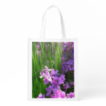 Pink Phlox and Grass Summer Floral Reusable Grocery Bag