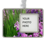 Pink Phlox and Grass Summer Floral Silver Plated Framed Ornament