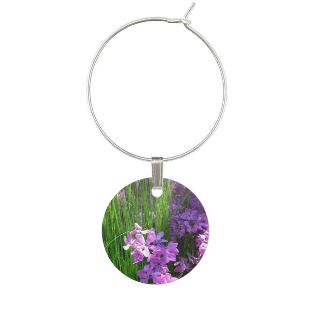 Pink Phlox and Grass Summer Floral Wine Glass Charm (Front)