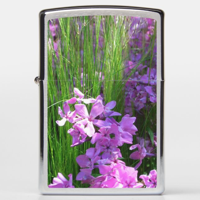 Pink Phlox and Grass Summer Floral Zippo Lighter (Front)