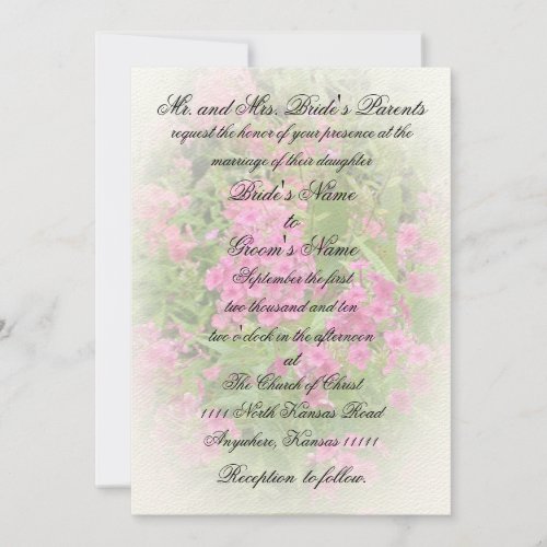 Pink Phlox and Verse Wedding Invitation