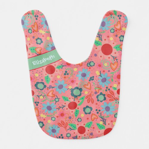 Pink Phone Trendy Whimsical Flowers Baby Girl Baby Bib