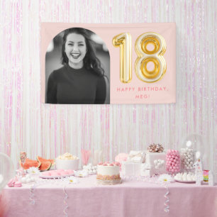 Pink Photo 18th Birthday Gold Balloon Banner