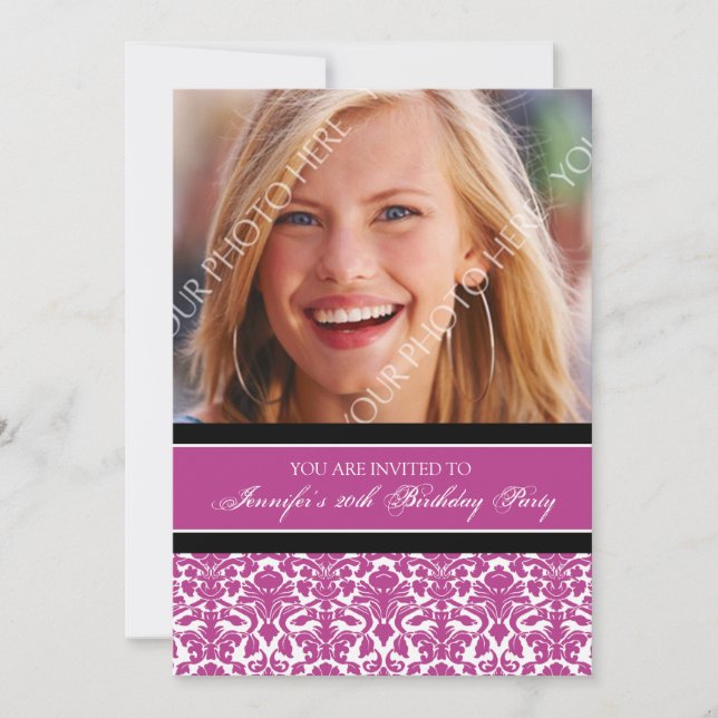 Pink Photo 20th Birthday Party Invitations (Front)