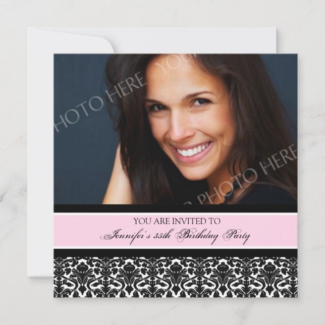 Pink Photo 35th Birthday Party Invitations (Front)
