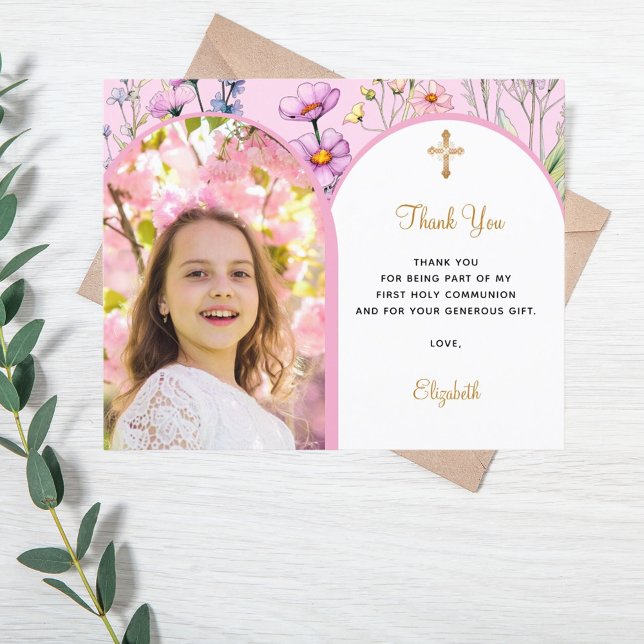 Pink photo arch floral Confirmation Thank You card (Creator Uploaded)