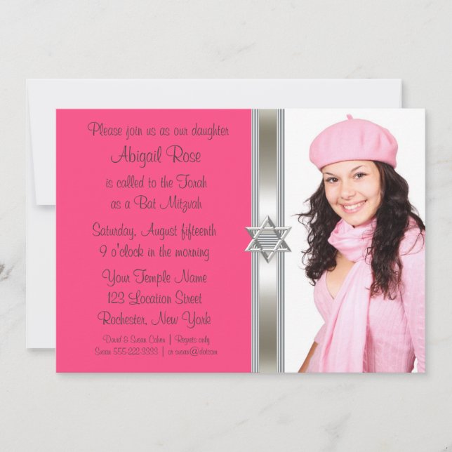 Pink Photo Bat Mitzvah Invitation (Front)
