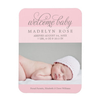 Pink Photo Birth Announcement | Baby Girl Magnet