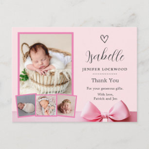 pink photo birth announcement thank you card