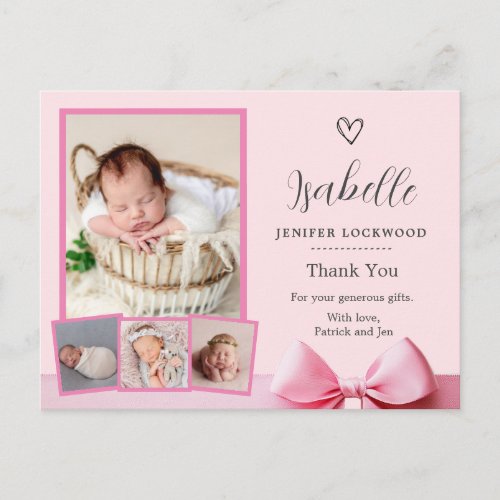 pink photo birth announcement thank you card