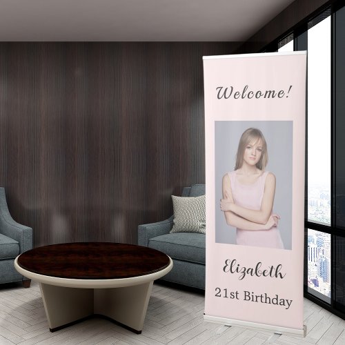 Pink photo birthday party welcome retractable banner