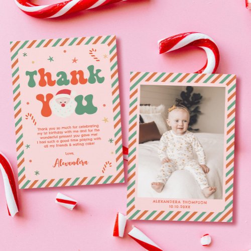 Pink Photo Christmas Birthday Girl  Thank You Card