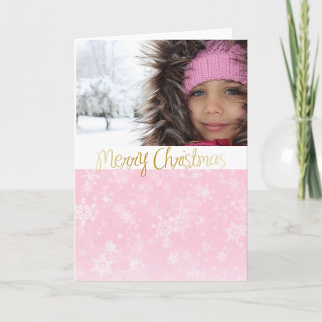 Pink Photo Christmas Card with Merry Christmas (Front)