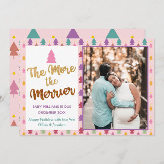 Pink Photo Christmas Rainbow Holiday Pregnancy Announcement