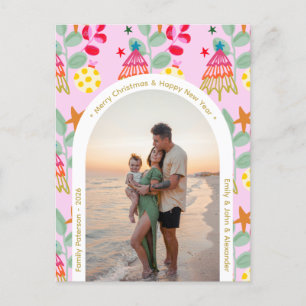 Pink photo christmas trendy colorful names postcard