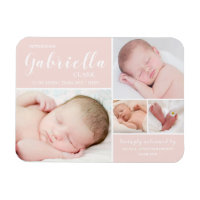 Pink Photo Collage Baby Girl Birth Announcement Magnet