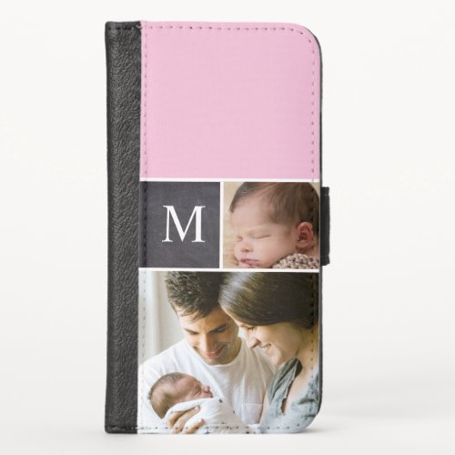 Pink Photo Collage Chalkboard Monogram Family iPhone X Wallet Case