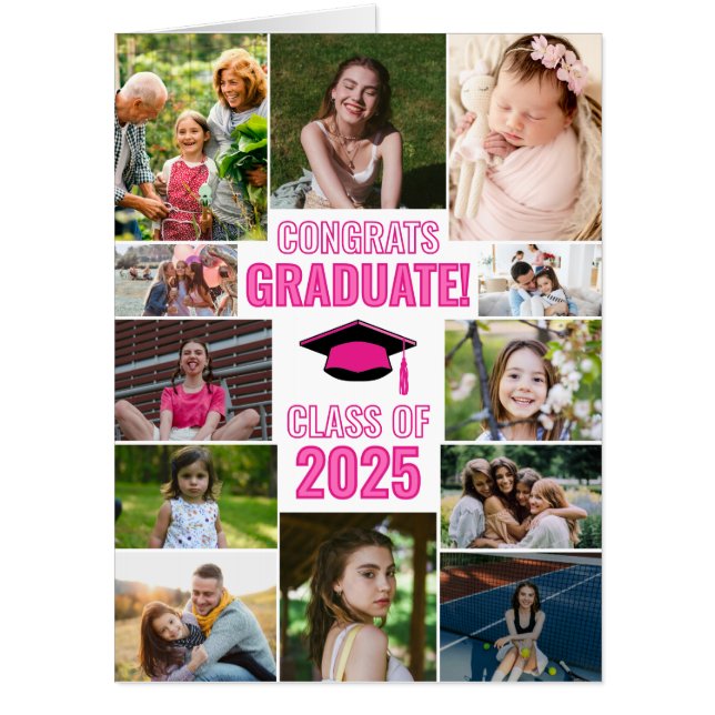 Pink Photo Collage Congrats Graduate of Year Jumbo Card (Front)