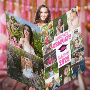 Pink Photo Collage Congrats Graduate of Year Jumbo Card