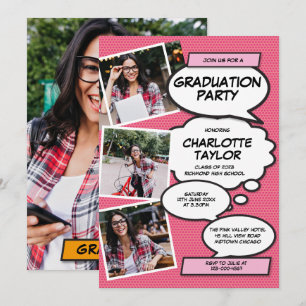 Pink Photo Collage Modern Fun Graduation Party Invitation