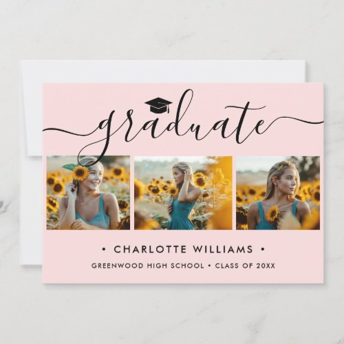 Pink Photo Collage Modern Graduation Announcement