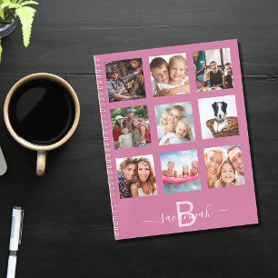 Pink photo collage monogram modern diary notebook