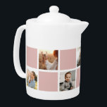 Pink Photo Collage Mother's Day Teapot<br><div class="desc">Custom pink and white checkered photo teapot. Perfect gift for your family,  grandparents,  or newlyweds. More color options available. Easily personalize our pink checkered teapot with your photos. INFO: Both portrait and landscape images will work as far as the focal point is fairly central.</div>