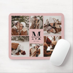 Pink Photo Collage Personalized Monogram Gift Mouse Pad