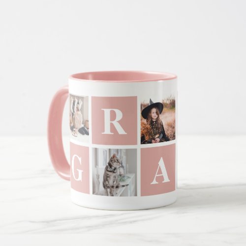 Pink Photo Collage Personalized Mugs for Grandma