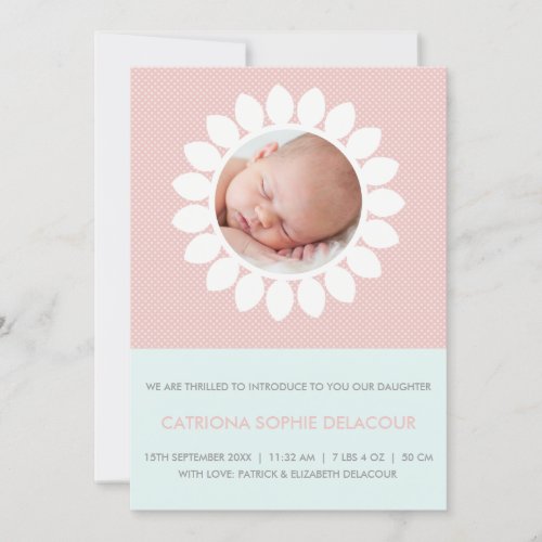 Cut Out Flowers Pink Photo Birth Announcements