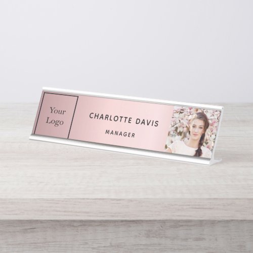 Pink photo elegant business logo desk name plate