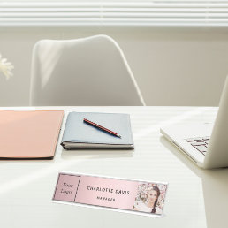 Pink photo elegant business logo desk name plate