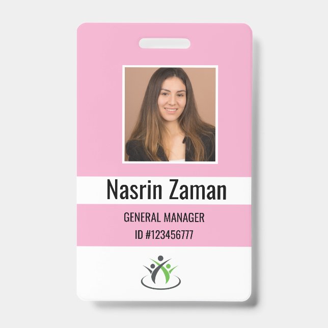 Pink | Photo Employee Logo or QR CODE Security Badge (Front)