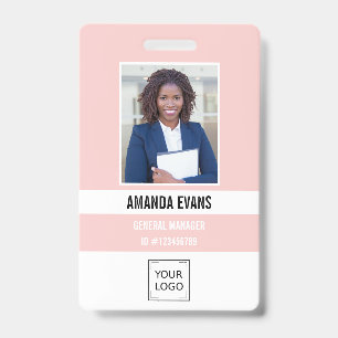 Pink   Photo Employee Logo or QR CODE Security Badge