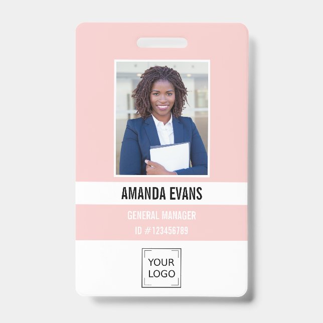 Pink | Photo Employee Logo or QR CODE Security Badge (Front)