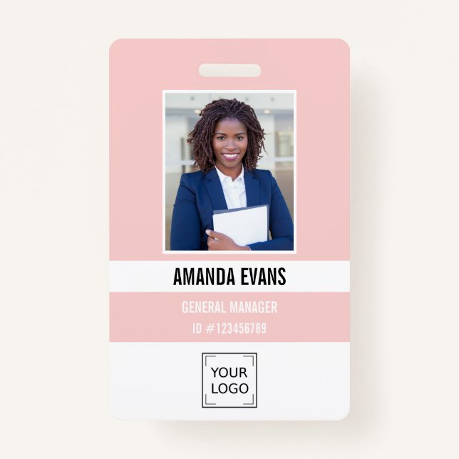 Pink | Photo Employee Logo or QR CODE Security Badge (Front)