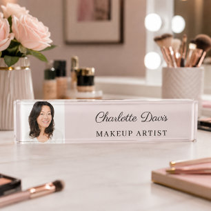 Pink photo female women name title desk name plate