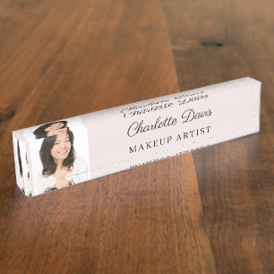 Pink photo female women name title desk name plate