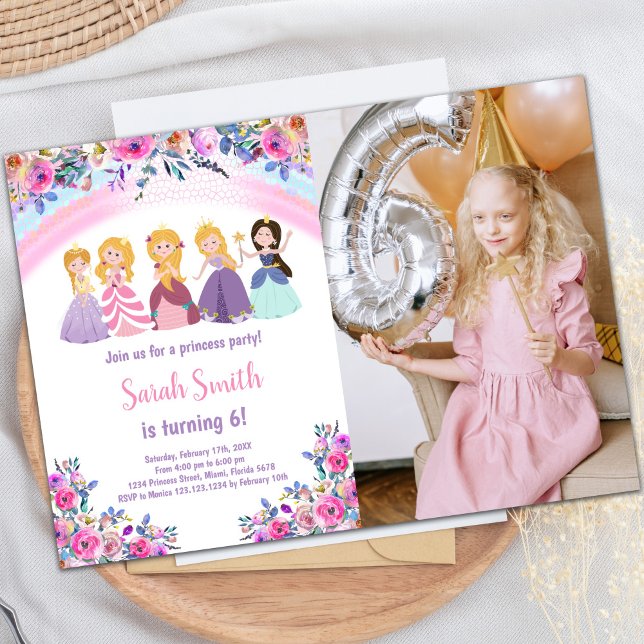 Pink Photo Floral Princess Birthday Invitations (Pink Photo Floral Princess Birthday Invitations)