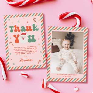 Pink Photo Girl Christmas Birthday Party Thank You Card
