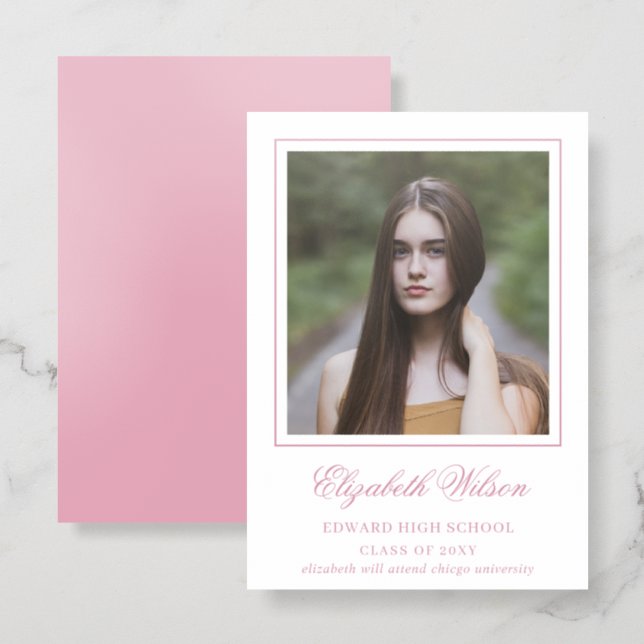 Pink Photo Graduation Announcement Letterpress  (Front/Back)