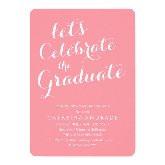 Pink Photo Graduation Party Girly Modern Script Card