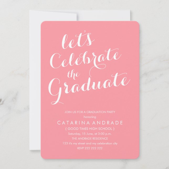 Pink Photo Graduation Party Girly Modern Script Invitation (Front)