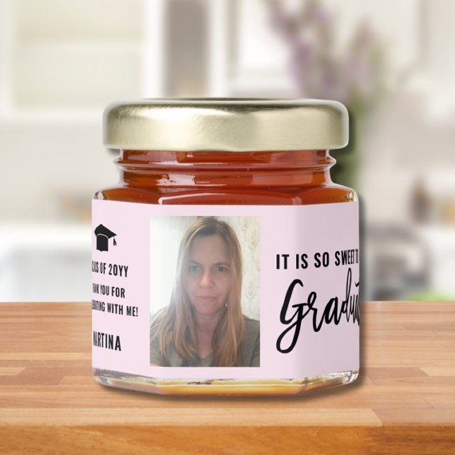 Pink Photo Graduation Thank you  Honey Jar Favors (Creator Uploaded)