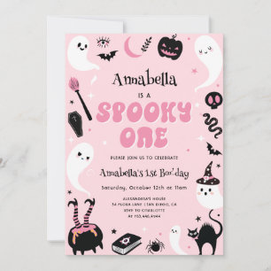Pink Photo Halloween Spooky One 1st Birthday  Invitation