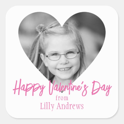 Pink Photo Heart Valentines Day Stickers