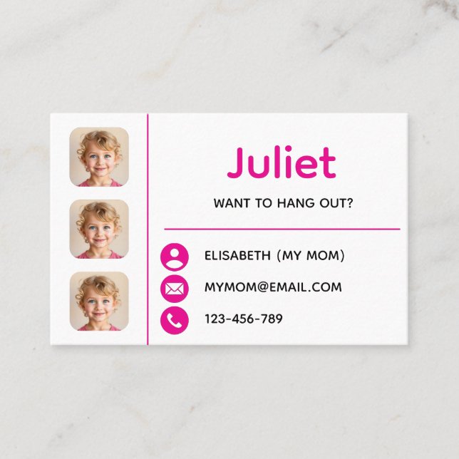 Pink Photo Kids Playdate Card (Front)