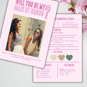Pink Photo Maid Of Honor Proporsal Note Card